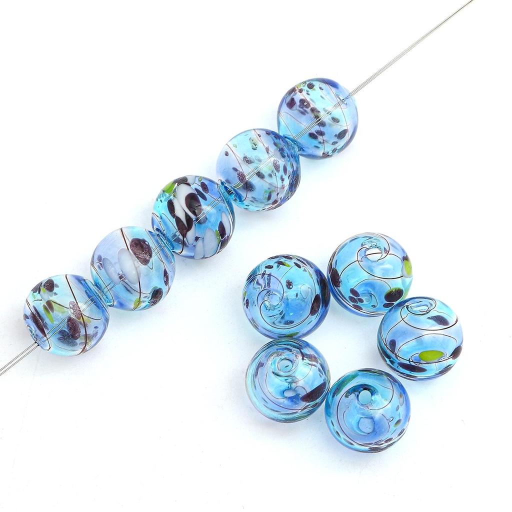 14mm 1pc Hand-Painted Hollow Drop Oil Glass Beads for Necklace Bracelet Earring DIY Jewelry Making
