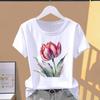 (Osiyo o'lchami) Qisqa yengli futbolkalar trend T yoqimli gul naqshli gul Kiyim Moda Print Ayollar Kundalik Ayollar Top Grafik Futbolka