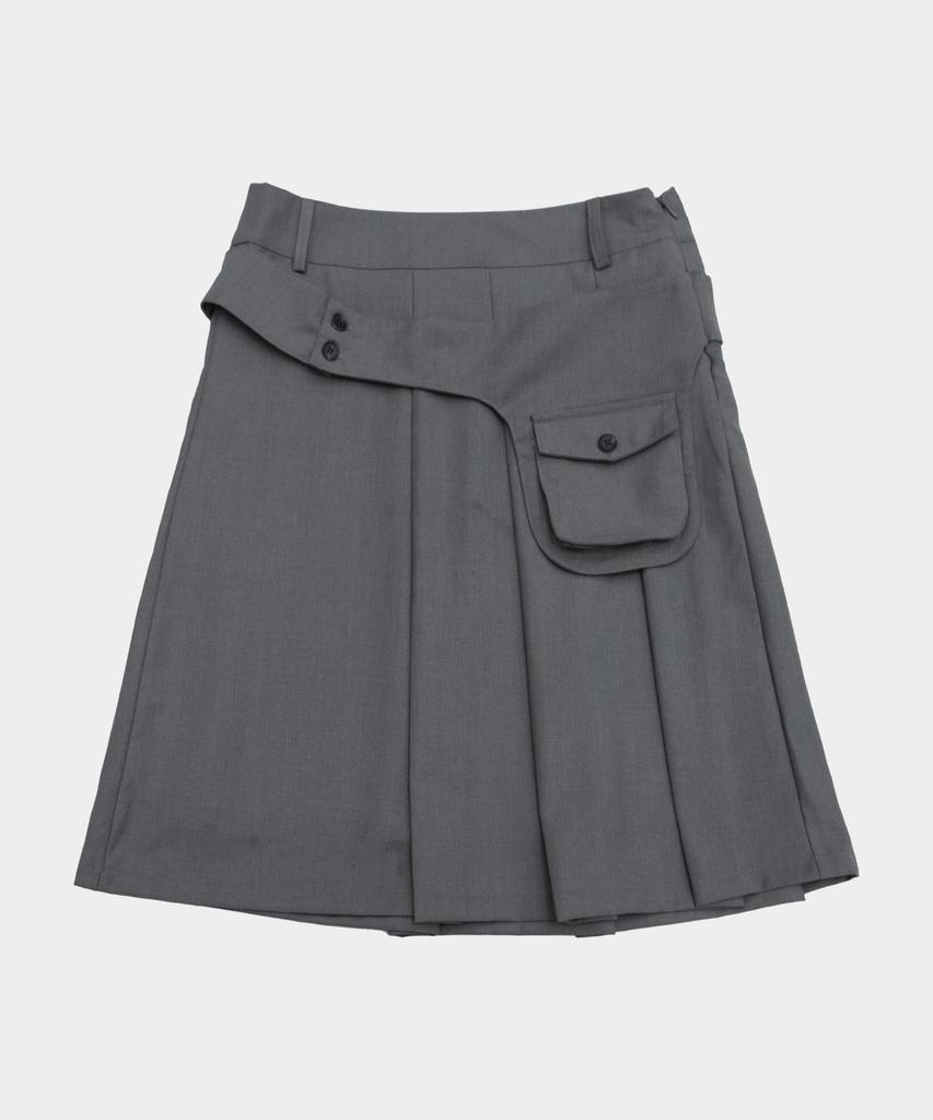 Place Studio Essential Button Pocket Belted Layered Asymmetrical Pleated Midi Skirt _3 Colors