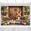 2D Easter Photo Booth Backdrop, Spring Flowers & Colorful Eggs with Bunny Photography Background