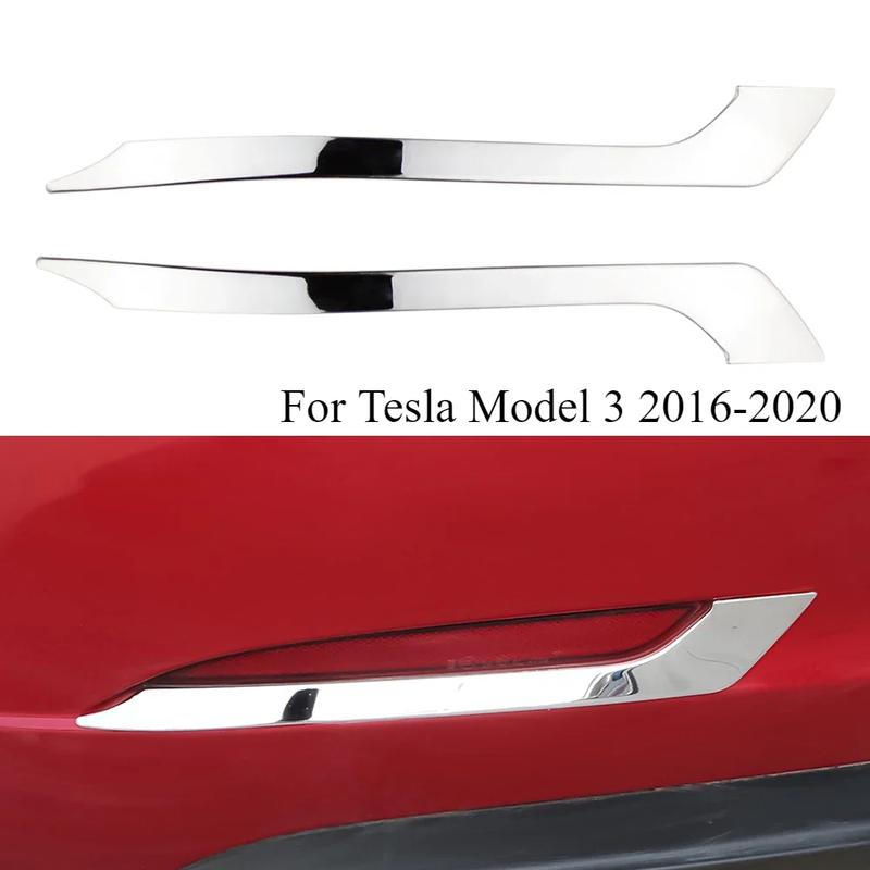 2Pcs/Set Stainless Steel Rear Fog Lamps Cover Frame Back Fog Lights Trim Sticker for Tesla Model 3 Model3 2016 -