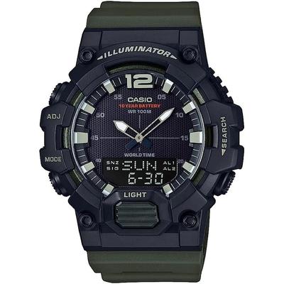 Классические кварцевые часы HDC-700-1AVCF, мужские, аналогово-цифровые, черные/зеленые, 46,5 мм, наручные.