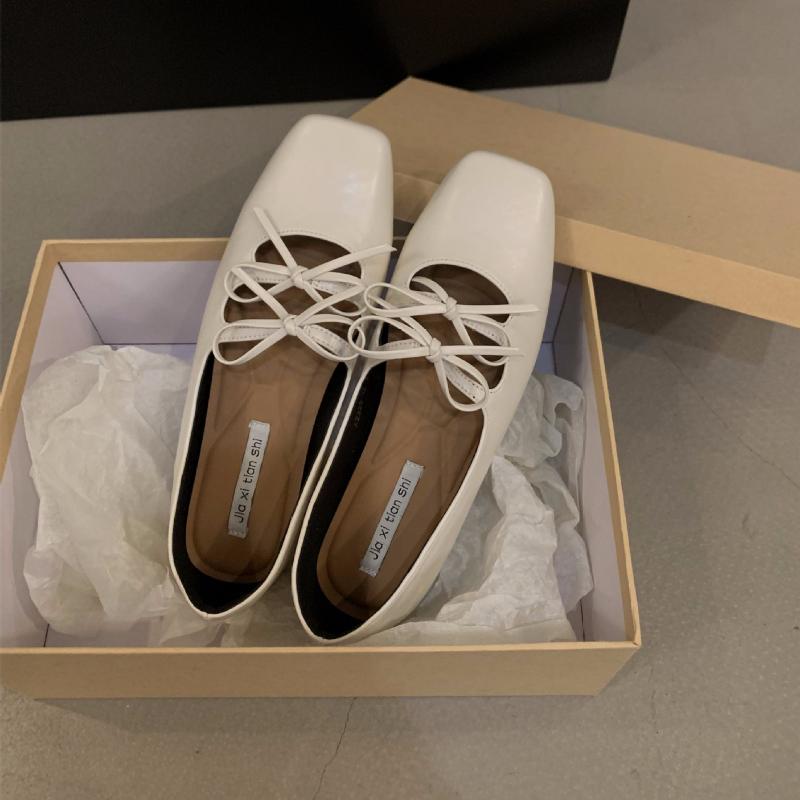 Сладкие туфли Мэри Джейн с двойным бантом для женщин, Новые 2024, с квадратным носком, на плоской подошве для платья, Женские красные туфли с мягкой подошвой, Zapatos