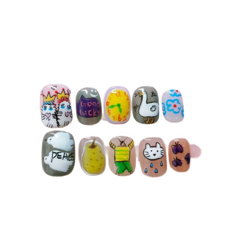 Cute Hand-Painted Press-On Nails Short Square Cat Eye Design Sweet Ins Style Nail Art Women