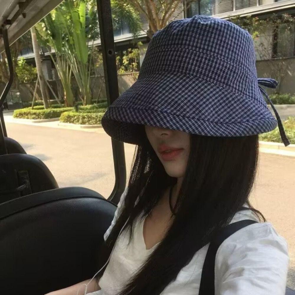 Quick-dry Plaid Sun Hat Summer Fisherman Caps Japanese Plaid Bucket Cap Outdoor