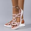 Fashion Summer New Round Headed Leather Ladies' Sandals Wedge Casual Beach Shoes Comfortable Footwear with Metal Decoration for Women