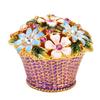 Flower Basket Jewelry Box Exquisite Vintage Hand Painted Metal Trinket Box with Rhinestones for
