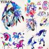 1PC Cartoon Blue Unicorn Fairy Tales Temporary Tattoo For Children Kids Girl Baby
