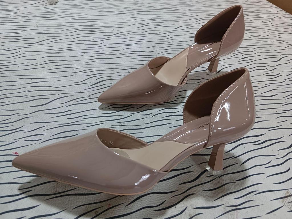 699-1 New French Hollow Stiletto Shoes Women's Nude Patent Leather Pointed High Heels Women's Outer Wear Size 35-43