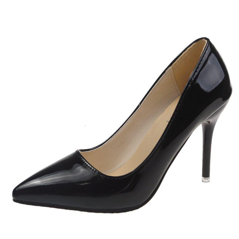 Мода 2024 Весна и Осень Новые Туфли Большого Размера На Высоком Каблуке Лакированная Кожа Тонкий Каблук Неглубокий Носок Темперамент Универсальные Женские Туфли