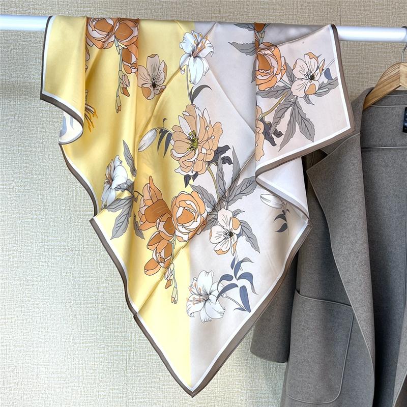 88*88cm 100% Mulberry Silk Retro Floral Garden Oil Painting Pattern Square Scarf Thin Sunblock Beach Towel Shawl Neckerchief
