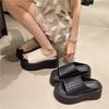 Muffin Thick-soled Heightened Woven Cool Slippers for Women's Outerwear 2025 Summer New Sandals Small Open-toed Half Slippers