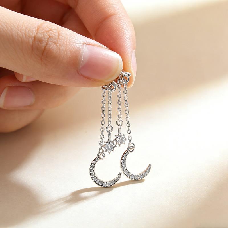 925 Sterling Silver Vintage Earrings For Women Trendy Simple Moon Zircon Earring Jewelry Prevent Allergy Party Accessories Gift
