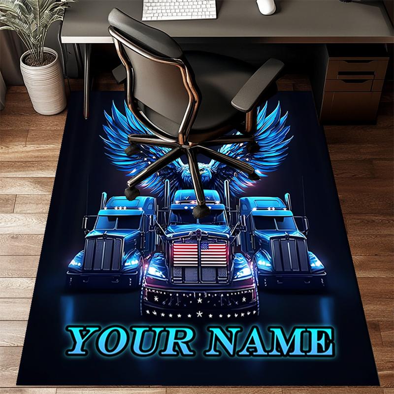 1PC Custom Name Truck Dreams Eagle Wings Theme Floor Mat Ideal for Living Room, Game Rooms, Office, Bedroom,Floor Mat Playful Design