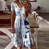 European and American summer new V-neck printed short-sleeved women's dress printed dress