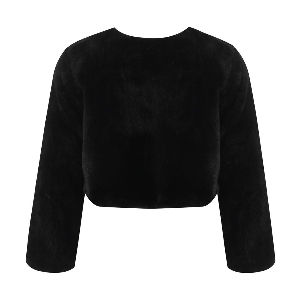 Детская куртка-болеро из искусственного меха для девочек, с длинными рукавами, открытая спереди, укороченная накидка, пальто, верхняя одежда