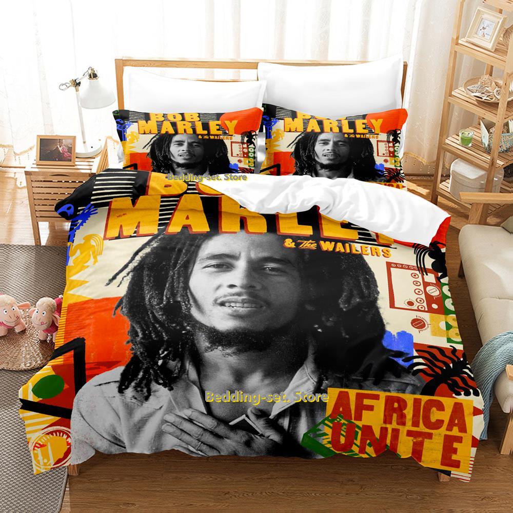 Singer Bob Marley Bedding Set Cartoon Anime three-piece Set Adult Kid Bedroom Duvetcover Sets Cool Print Letto Matrimoniale
