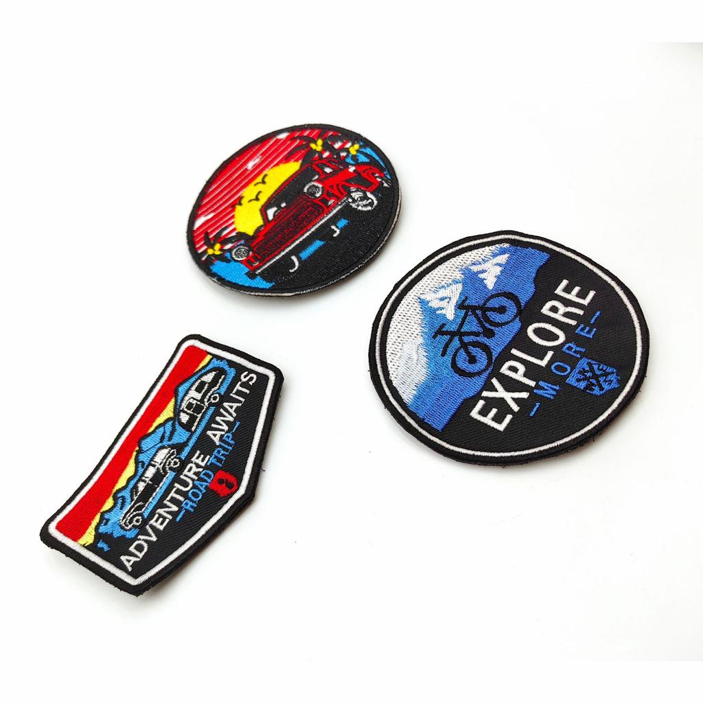Outdoor Camping Cloth Stickers Explore Off-Road Vehicle Computer Embroidery Velcro Clothing Shoes Snow Mountain Tent Embroidery3 pcs MOQ mix styles