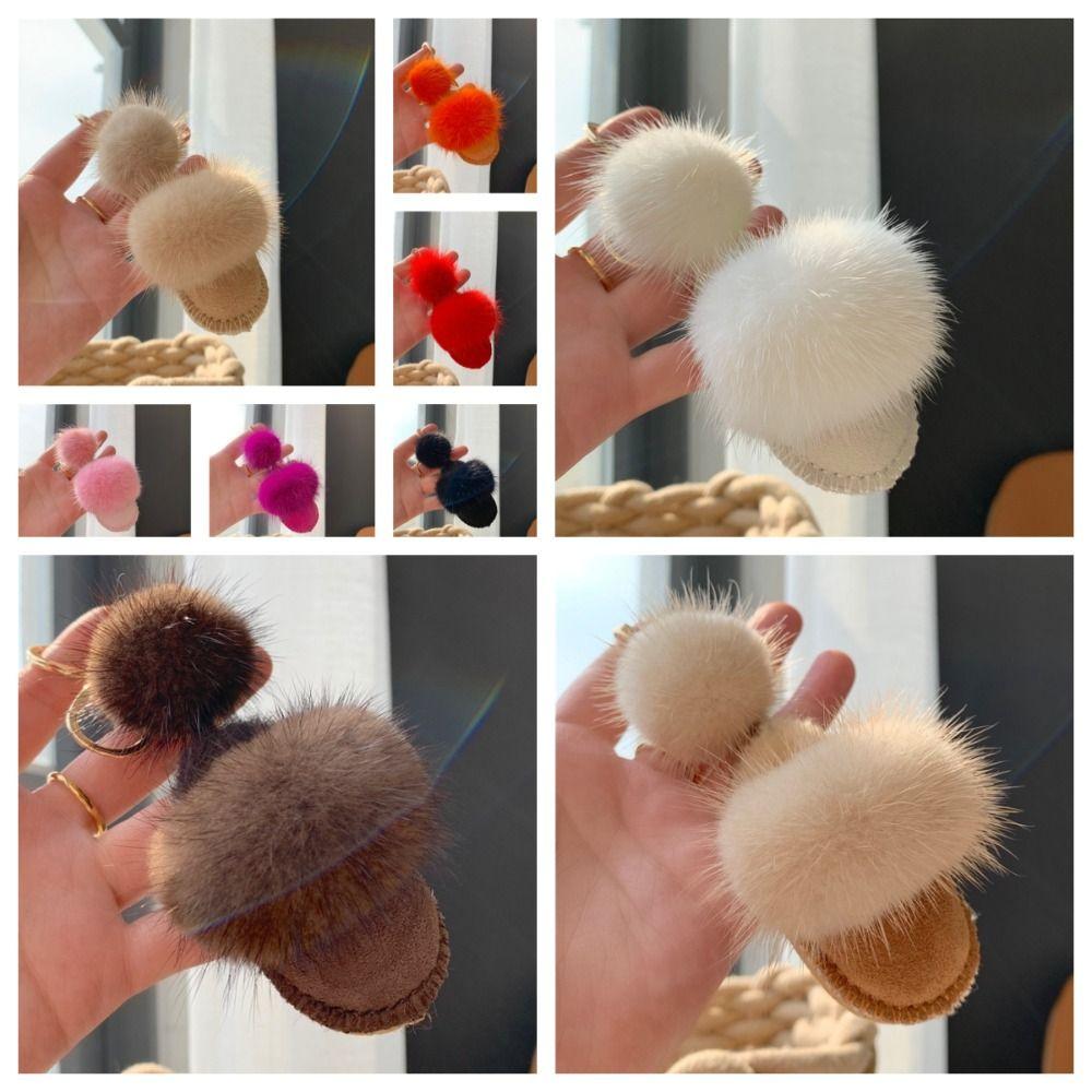 Брелок в форме туфель из меха норки, пушистый плюшевый кулон, изысканные мини-тапочки, кулон, украшение для ключей