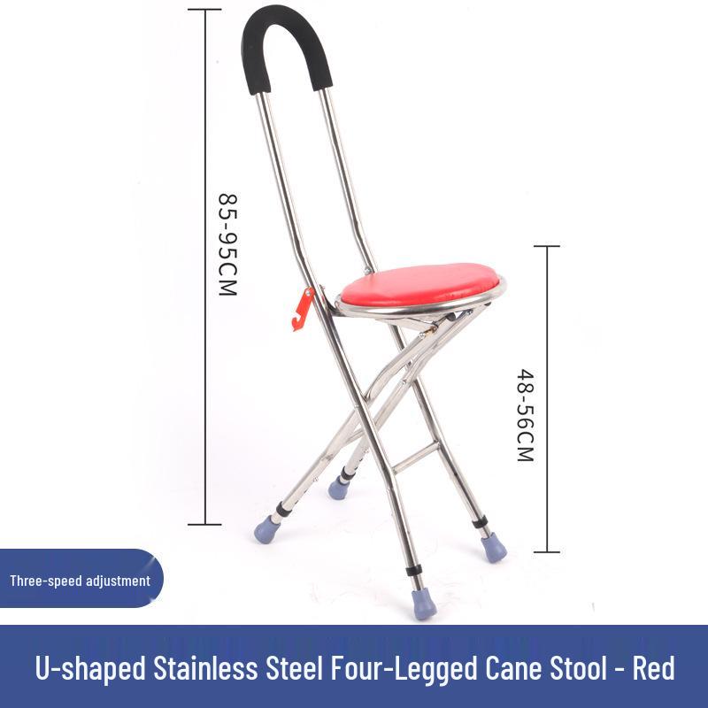 Multi-functional Anti-slip Folding Cane Stool for Elderly – Lightweight and Four-legged Chair for Outdoor Walking