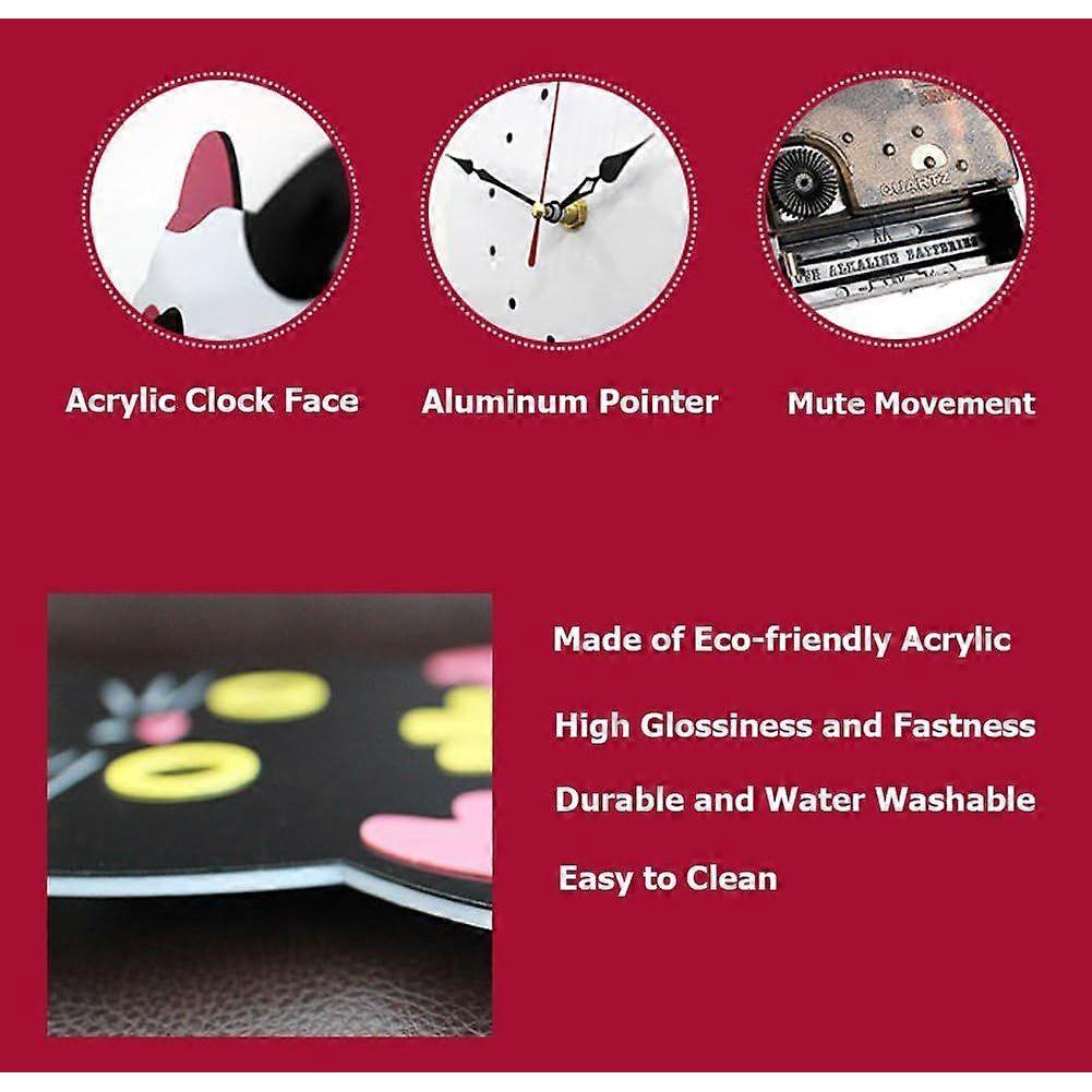 Creative acrylic cat wall clock with cat tail pendulum (42 cm x 18 cm) Home decor for living room, bedroom, kitchen Battery not included