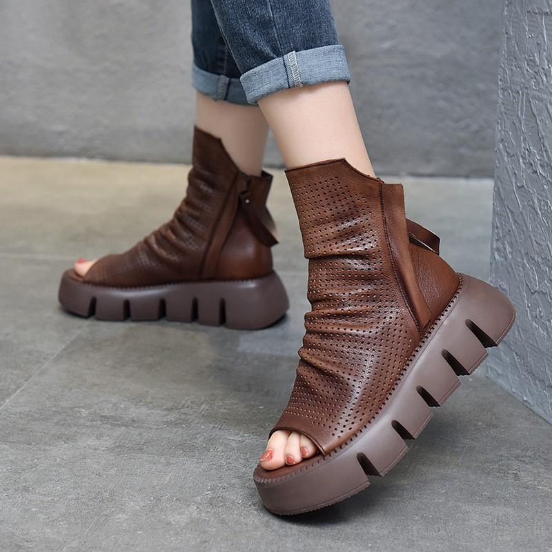 Johnature Модные туфли на платформе на толстой подошве, женские сандалии из натуральной кожи с открытым носком, сапоги с открытым носком