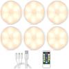 Under Cabinet Lighting with Remote, Motion Sensor Step Lights | 6 Pack Rechargeable Closet Light, Dimmable Puck Light, Magnetic, Auto-On/Off Night
