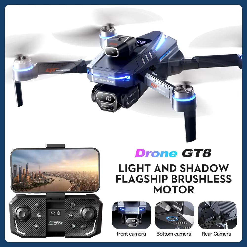 2025 New GT8 HD Triple Camera Drone Remote Control Toy Obstacle Avoidance Brushless Motor Foldable FPV Wifi Quadcopter Gift