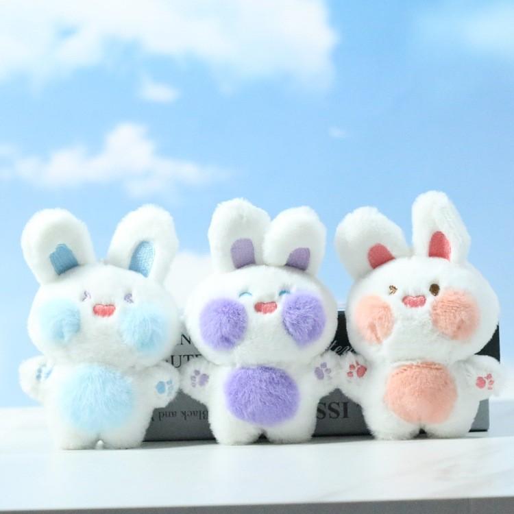 Charming Pink And Blue Plush Bunny Doll Cartoon Keychain Soft Toy For Bags