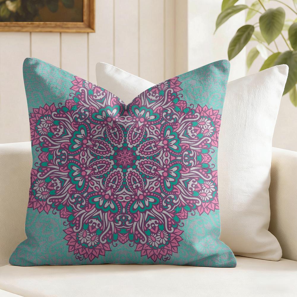 Mandala Bohemian Ethnic Cushion Cover Natural Linen Double Sided Print Throw Pillow Case for Sofa Couch Home Decor