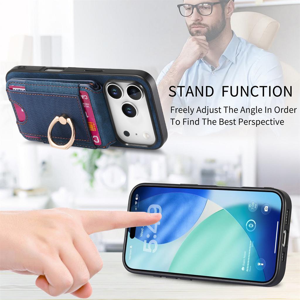 For iPhone 17 Pro Case Compatible with MagSafe Leather Back Cover with Detachable Card Holder Kickstand