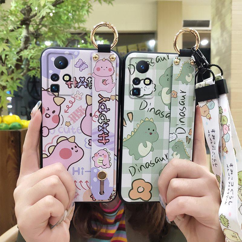 Anti-knock Wrist Strap Phone Case For Infinix Zero X/X Pro/X6811/X6811B Phone Holder Cartoon Wristband Silicone Cute
