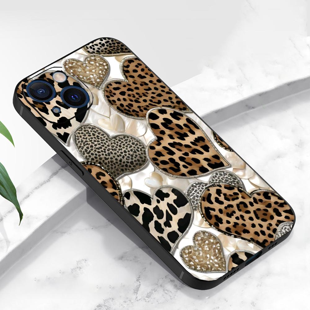 Leopard print heart-shaped phone case suitable for iPhone 17 16 15 14 13 12 11 Pro/Max/Plus anti drop TUP frosted soft case