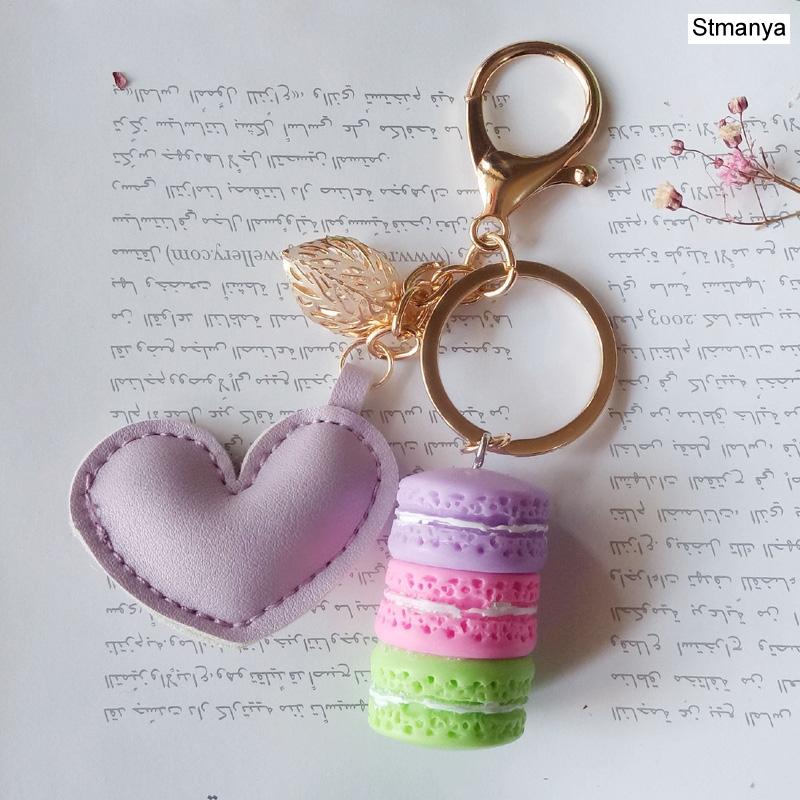 New Cake Key chain fashion car Key Ring Women bag charm accessories France Cake Macarons with Eiffel Tower Keychain gift Jewelry