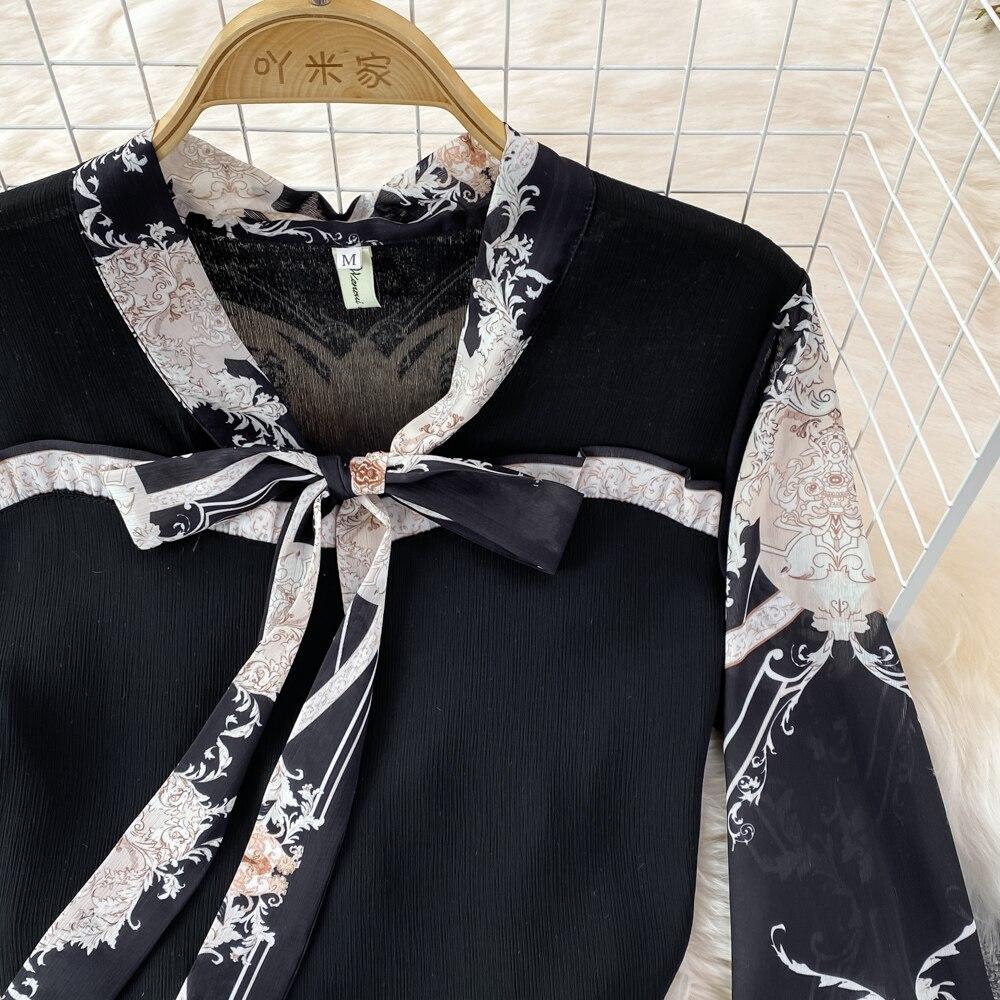 Модный костюм темперамент знаменитости Офисный профессиональный блузка из шифона с бантом комплект из двух предметов юбка с завышенной талией и облегающая бедра весна