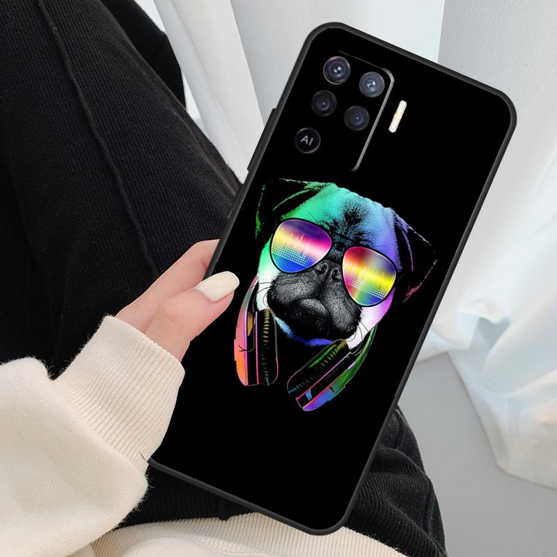 Забавный Мультяшный Чехол с Мопсом для Oppo A96 A76 A16 A60 A98 A58 A78 A18 A38 A80 A40 A77 A57 A17 A74 A54 A94 A15 A5 Pro