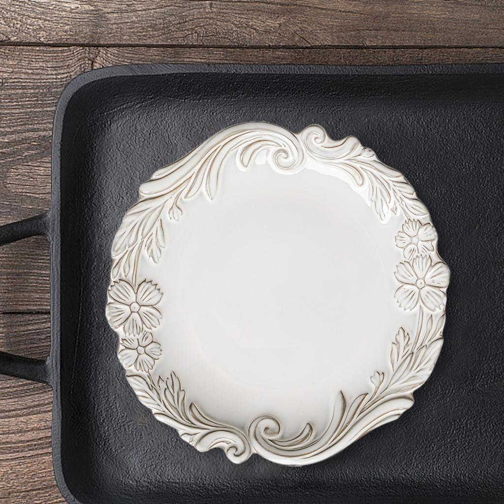 Vintage Relief Palace Style Tableware Ceramic Dinner Plate Ceramic Plate Vintage Style Decoration European Dessert Shallow Dish