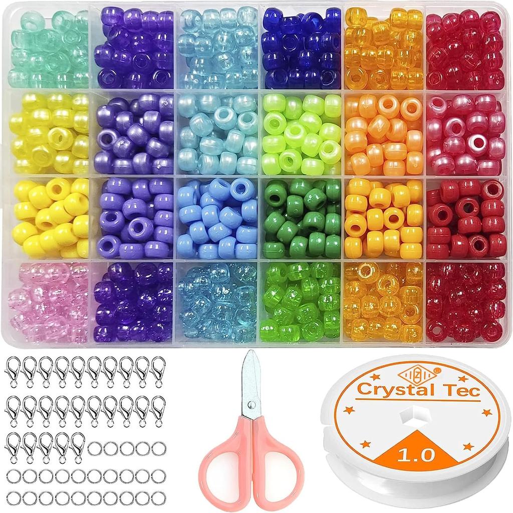 24 Colors Pony Beads BetterJonny Approximately 720 Pieces Alphabet Beads Acrylic Beads Barrel Beads Kit Colorful Bracelet String Necklace Earrings…