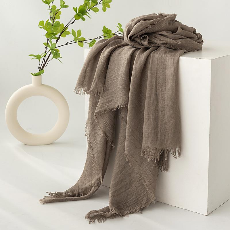 Spring and summer sunscreen scarf imitation cotton and linen solid color simple shawl women's high-end silk scarf yarn headscarf women's cross-border