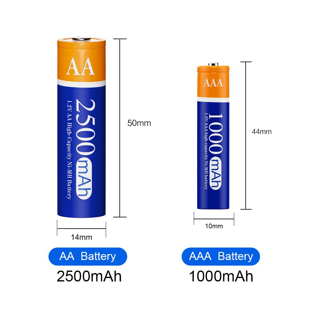 Аккумуляторные батареи KEPTU Long-life 2500mAh 1.2V AA, аккумуляторная батарея 1000mAh 1.2V AAA для игрушечного фонарика-камеры