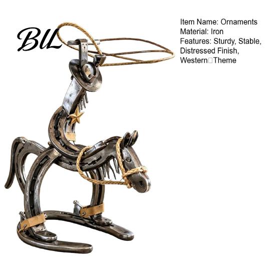 Study Room Decorative Accents Handcrafted Cowboy Iron Pony Ornament, Rustic Western Rodeo Horse Sculpture, Metal Unique Themed Gifts Desk Decor,