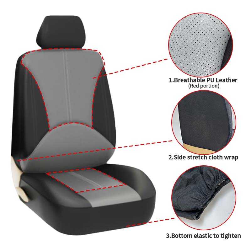 Universal Car Seat Cover Set Breathable PU Leather Vehicle Seat Cushion Full Surround Cover for Car Compatible with Airbag Fit 5-Seat Auto