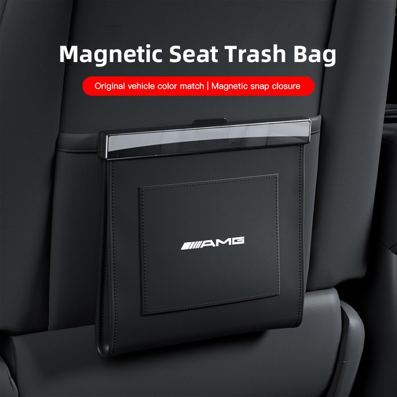 NRZV5 Car Garbage Bag With Back Seat Hanging Magnetic Adsorption Waterproof Leather Accessories Car Decal For Mercedes Benz AMG W214