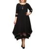 Plus Size Women's Black Stretch Knit Mesh Stitching Mid Length Dress