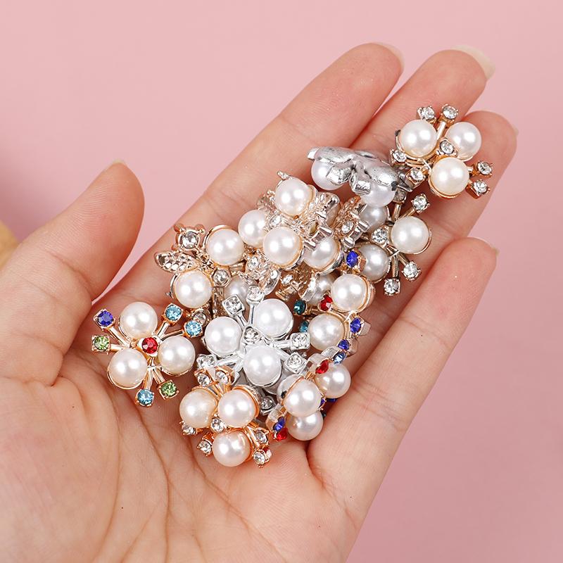 10Pcs Pearl Flower Rhinestone Buttons Sparkling Crystal Hairpins Diy Crafts