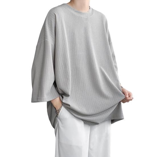 Мужская футболка с круглым вырезом, рукавами три четверти, однотонная футболка в повседневном стиле, свободная футболка для улицы, путешествий, отпуска