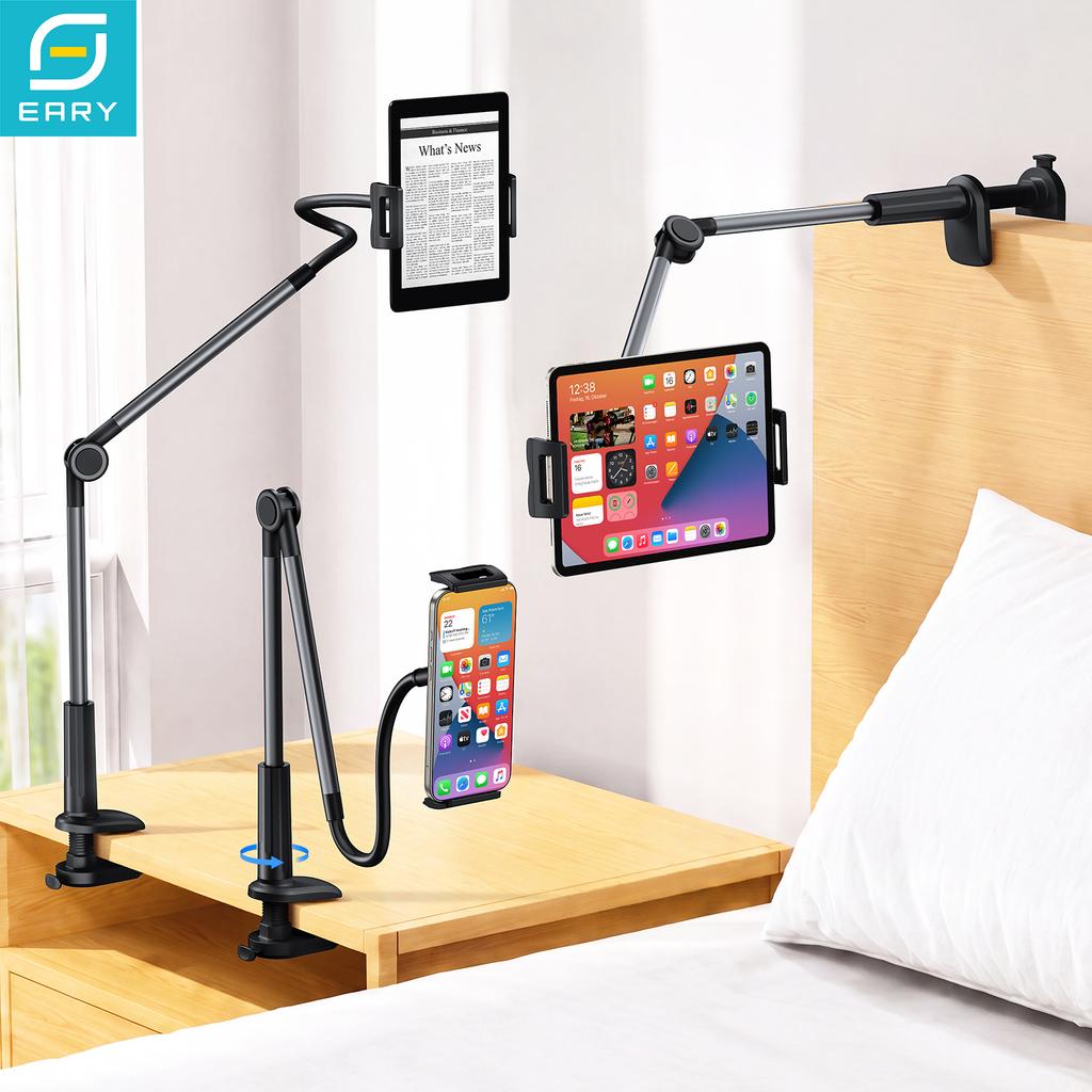 Gooseneck Kindle & Phone Tablet Holder for Bed Flexible Long Arm Clamp Mount for Hands-Free Reading Desk Stand for 4.7"-13"