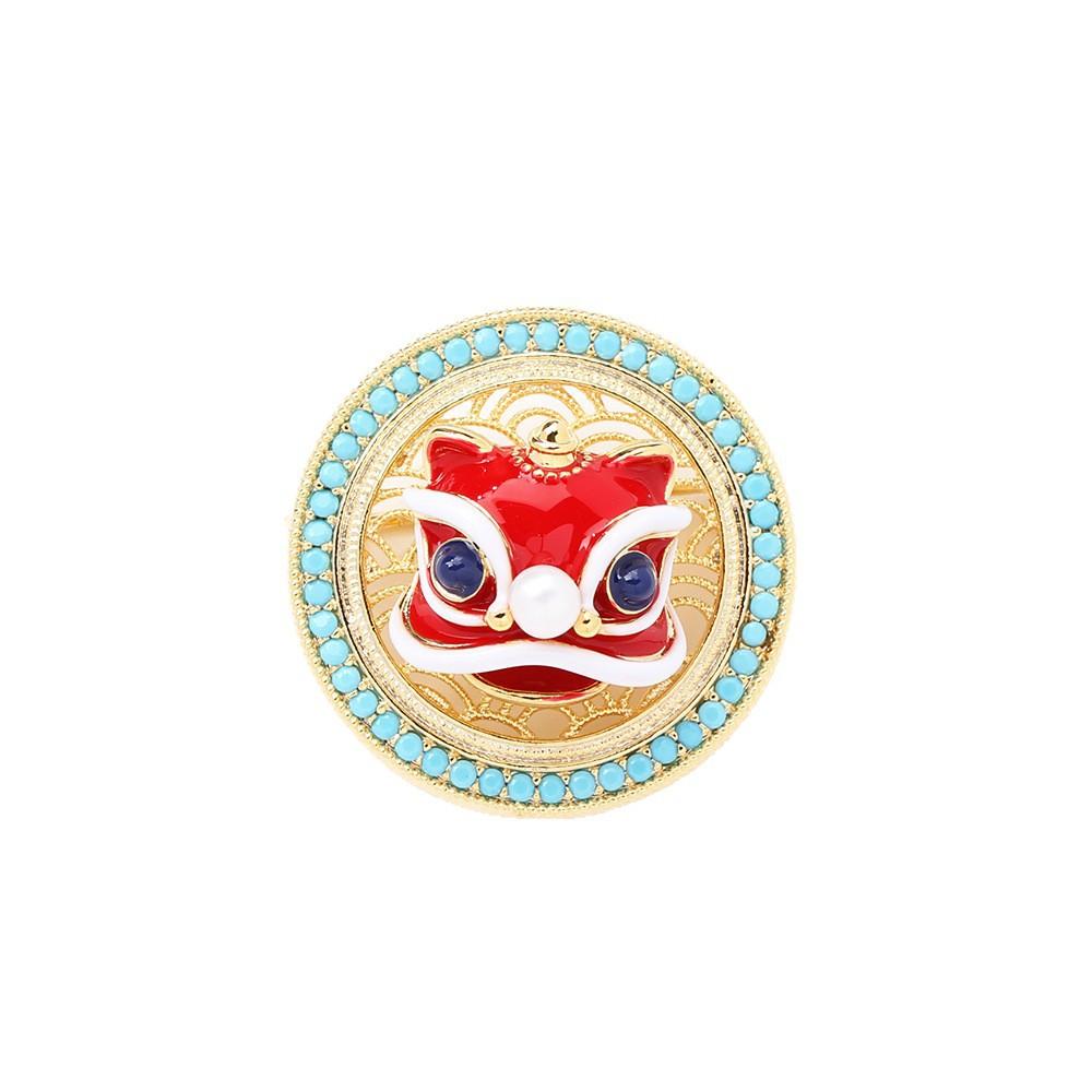 Guofeng новая китайская масляная капающая брошь-лев геометрический синий животный штырь, инкрустированный бриллиантами, вращающийся, одинаковый для мужчин и женщин, корсаж