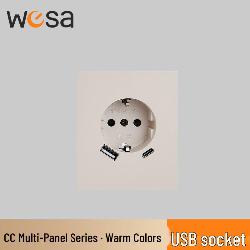 WESA European Standard Multi-hole Socket Panel with Warm Colors, Flame Retardant Protection, and Simple European Style Switch