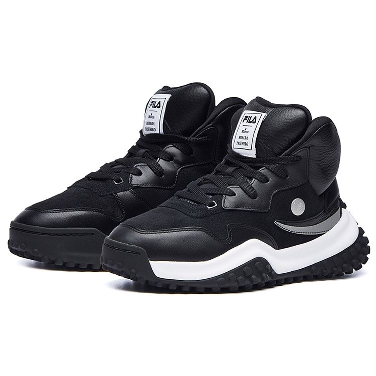 Mihara Yasuhiro X Fila FM-2 Ткань Синтетическая кожа Простые Однотонные Высокие Повседневные Кроссовки Мужские Кроссовки Черный Белый F12M044118FBK
